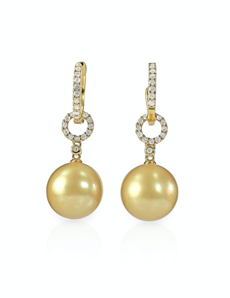 Yellow pearl and diamond earrings pair